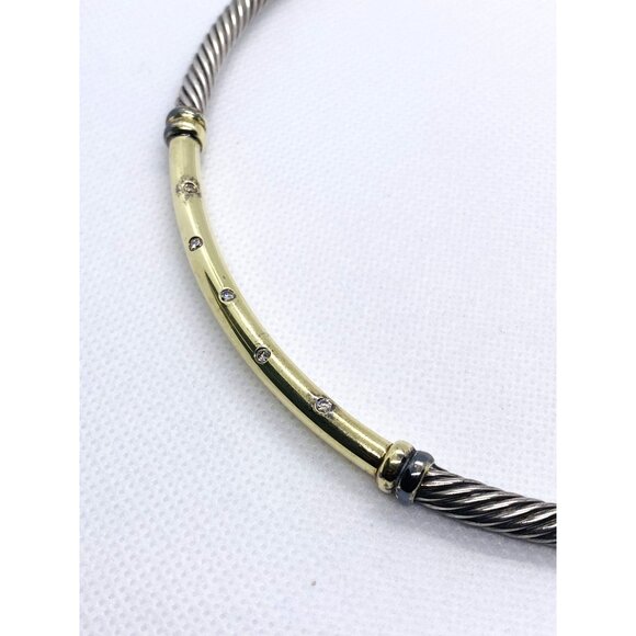 David Yurman Metro Diamond Cable 15.5" Choker Necklace Silver 14k Gold - Picture 10 of 11